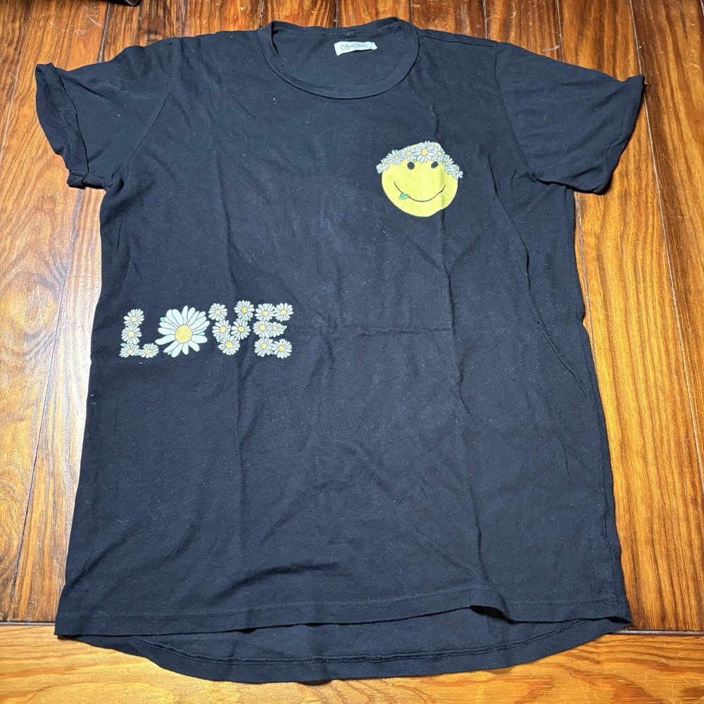 Lauren Moshi Love Happy Peace Sign Daisy Smiley Face T-Shirt Sz S Hippie A1481